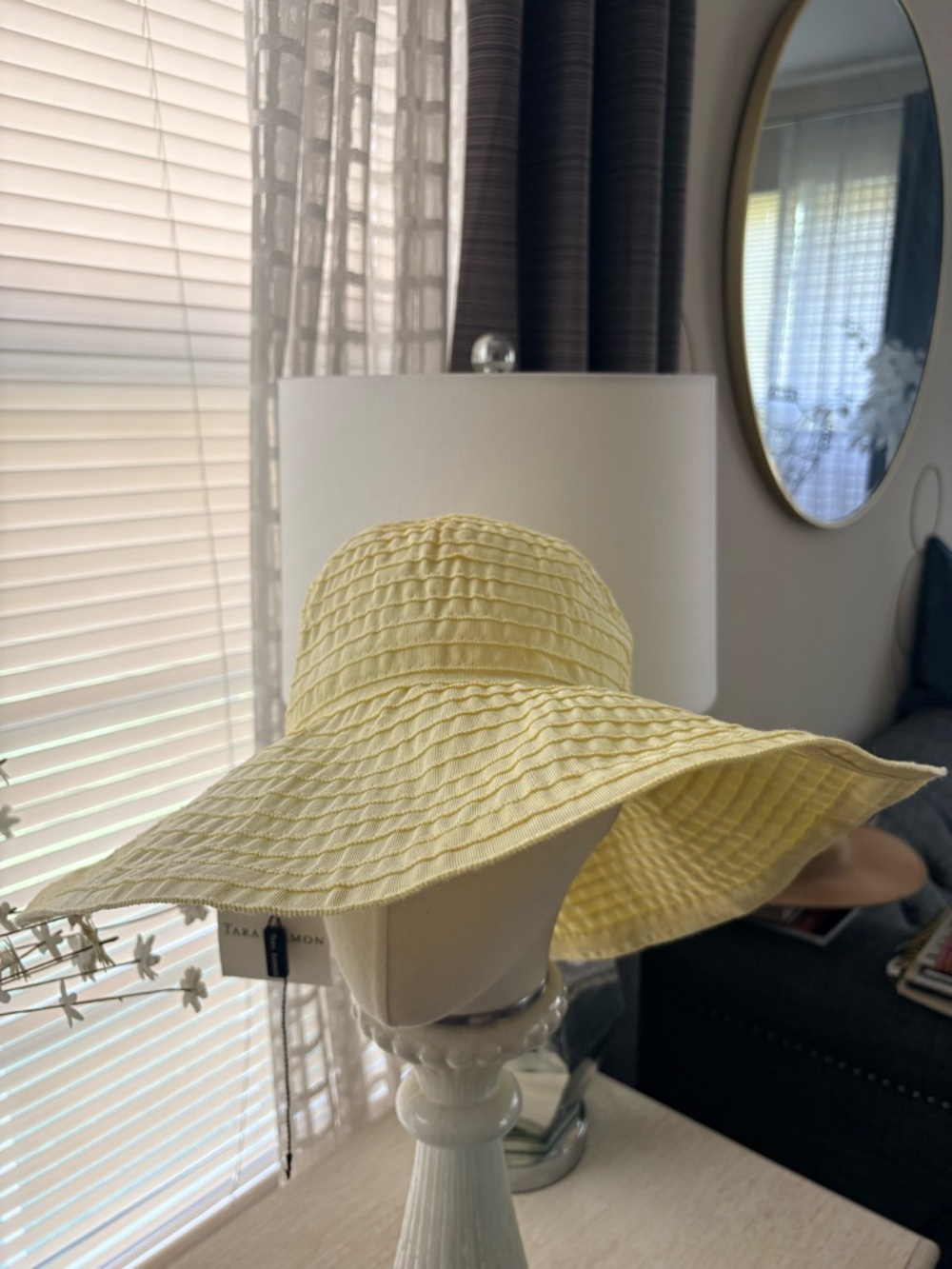 Tara Jarmon Pastel Yellow Textured Large Brim Sun Hat